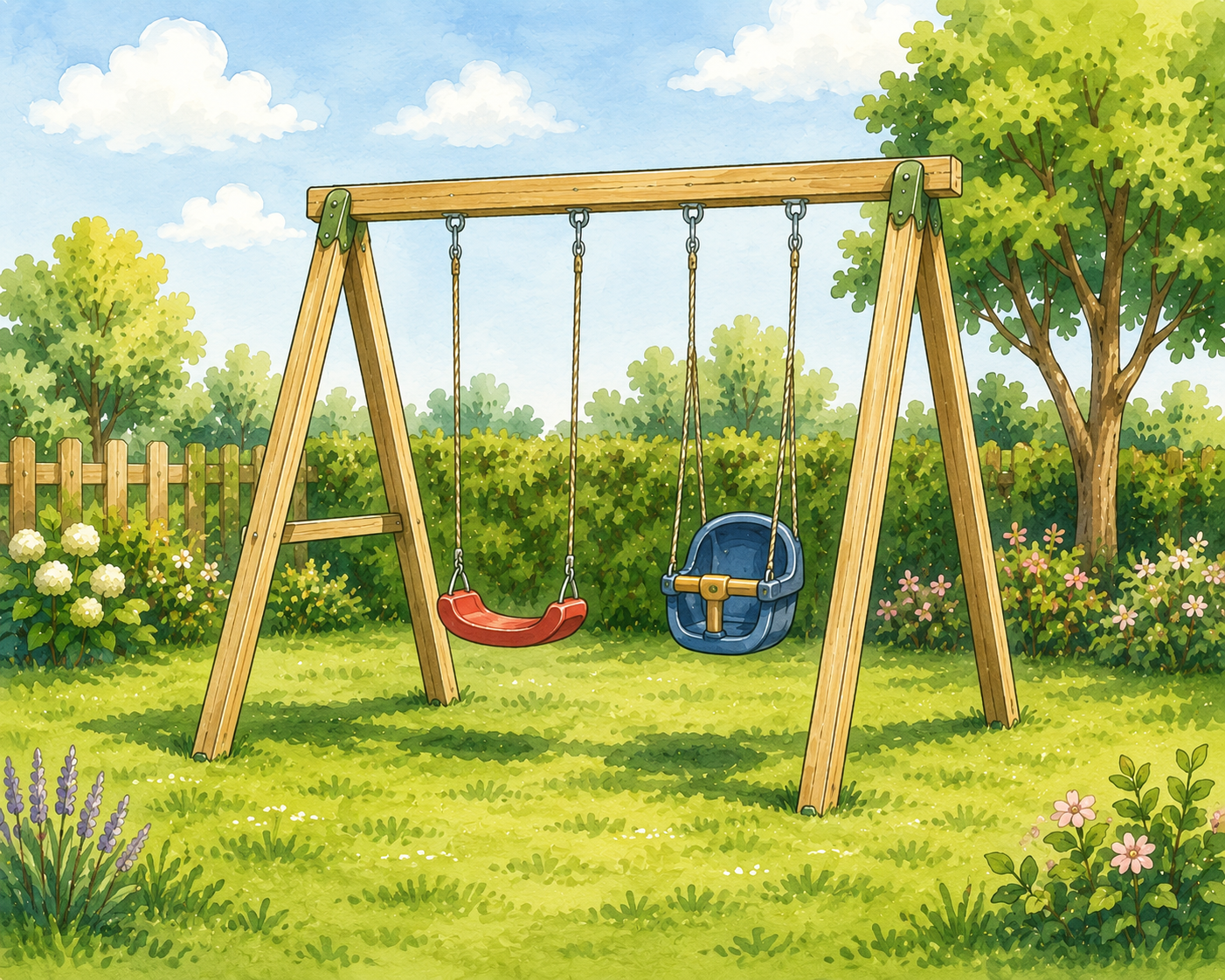 Illustration einer Schaukel in einem Garten